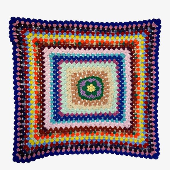 Baby or Lap Blanket Hand Knit Crochet Multicolor Homemade Granny Boho - Picture 3 of 10